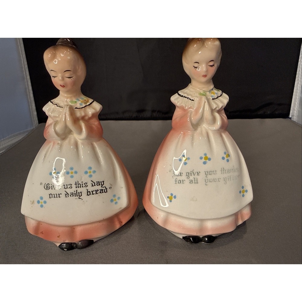 VTG Enesco "Mother In The Kitchen" Prayer Lady Salt and Pepper Shakers Figurines